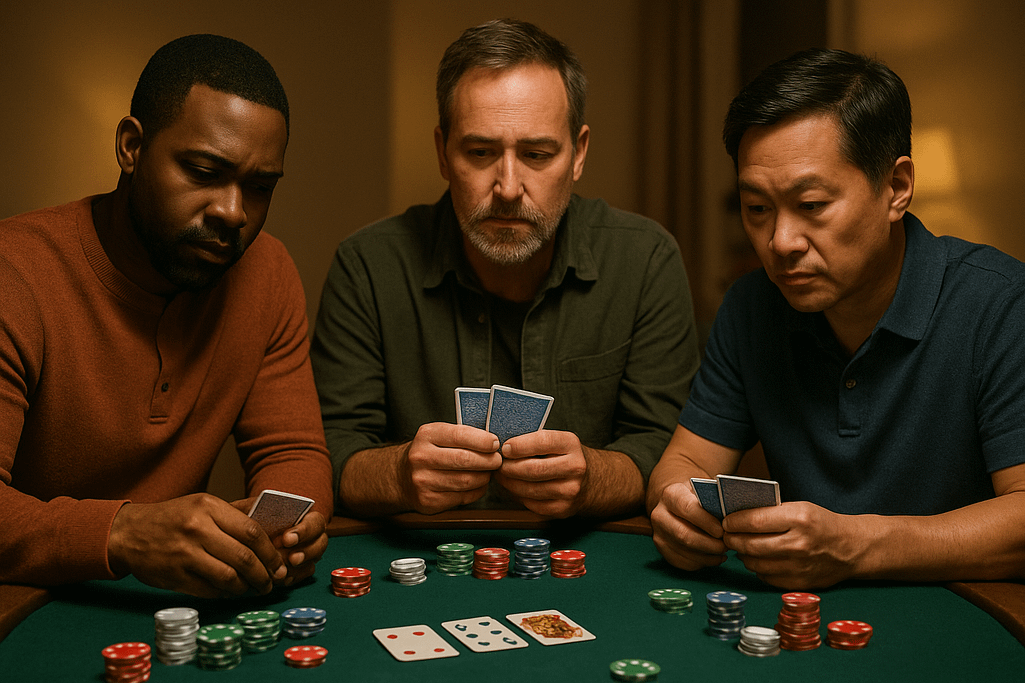 Beginner Poker Players Learning at a Table | Bluffing Monkeys